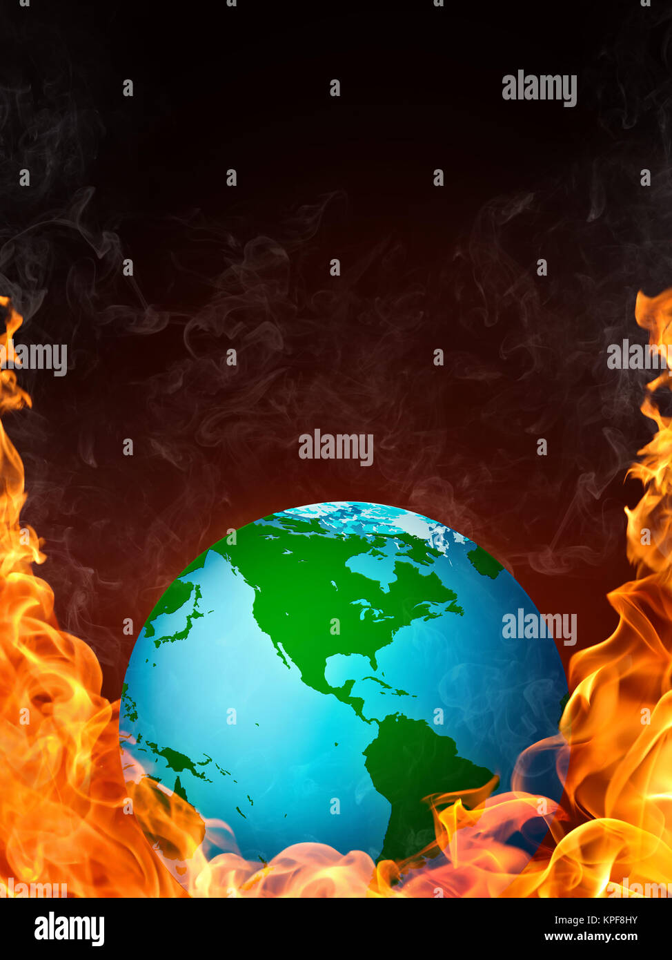 Globe in Fire. Computer Graphics. Stock Photo