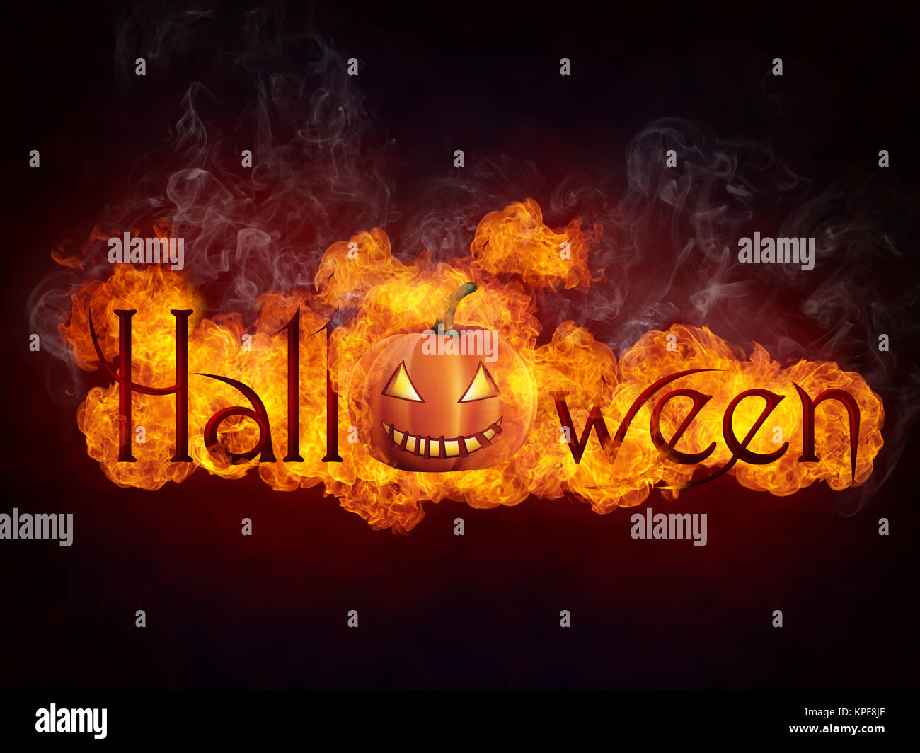 Halloween Pumpkin in Fire Isolated on Black Background Stock Photo - Alamy