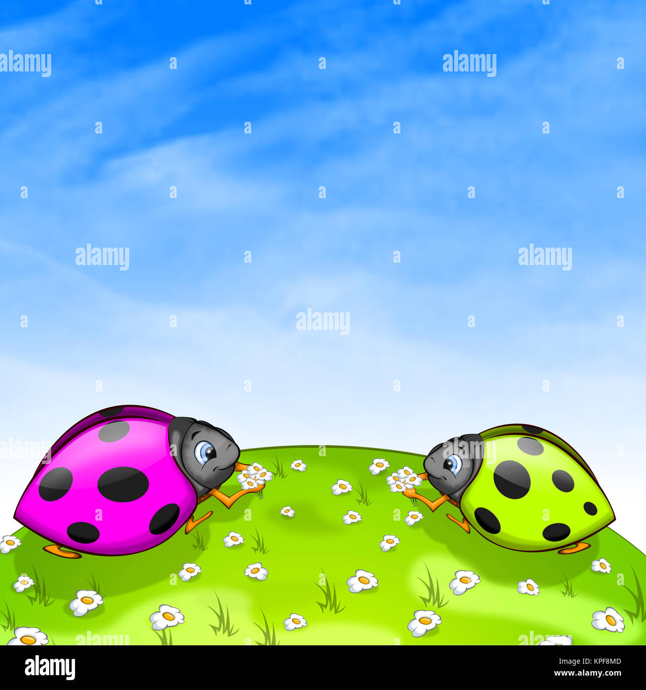 Ladybird With Ox-Eye Daisy. 2D Graphics, Computer Design Stock Photo ...