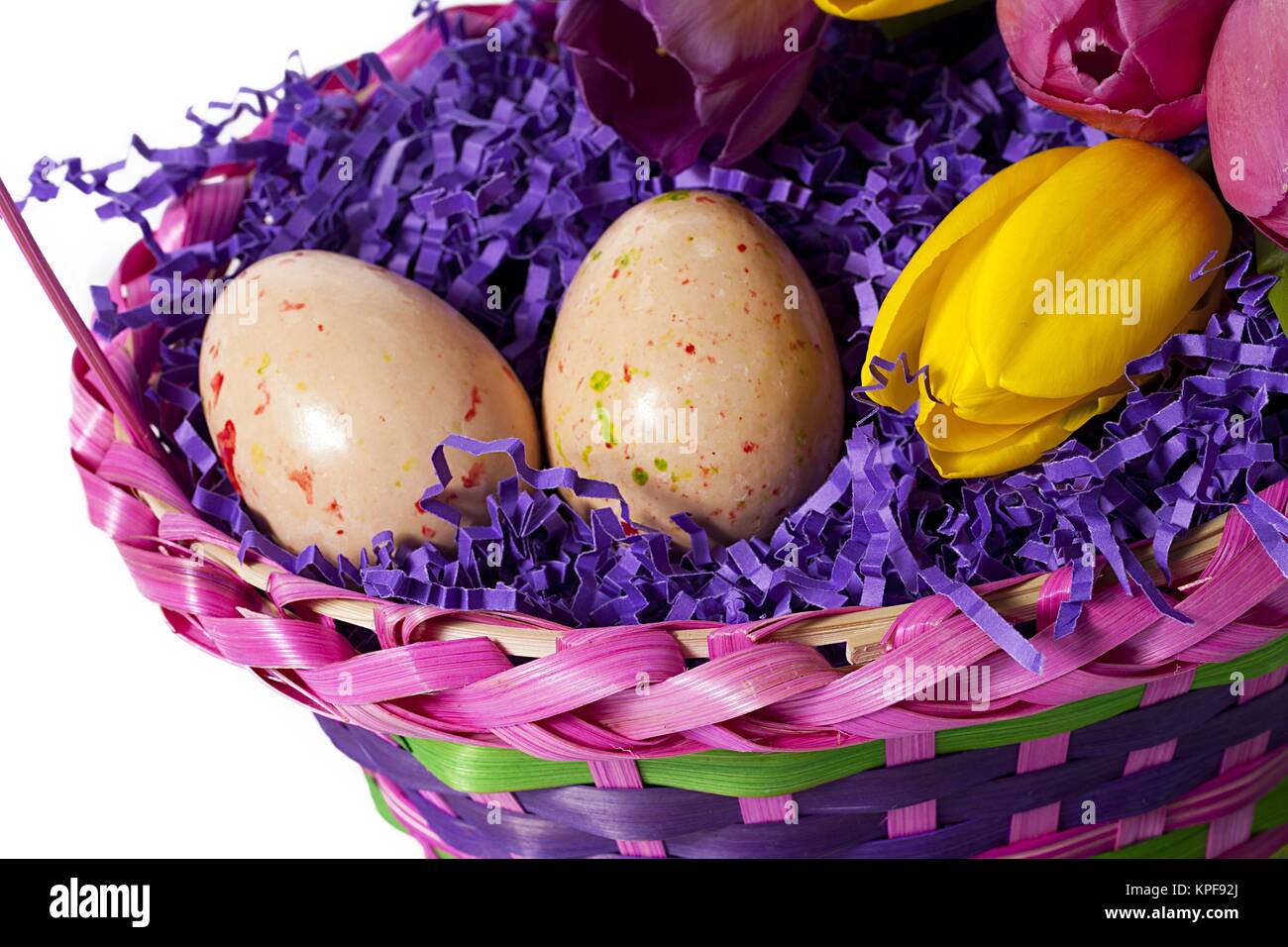 easter eggs in basket Stock Photo Alamy