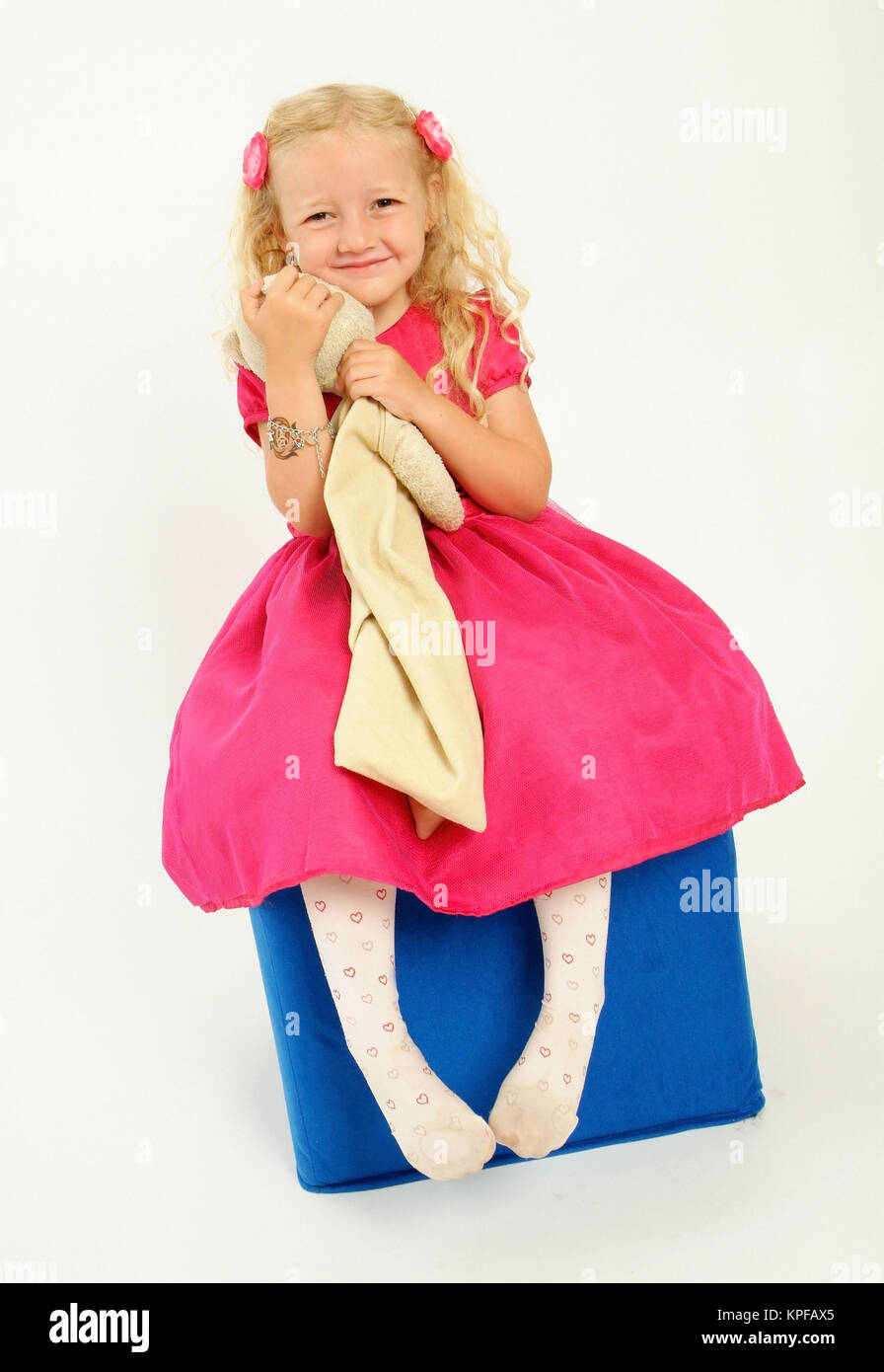 Maedchen, 5 Jahre, mit Stofftier - girl, 5 years old, with toy Stock Photo
