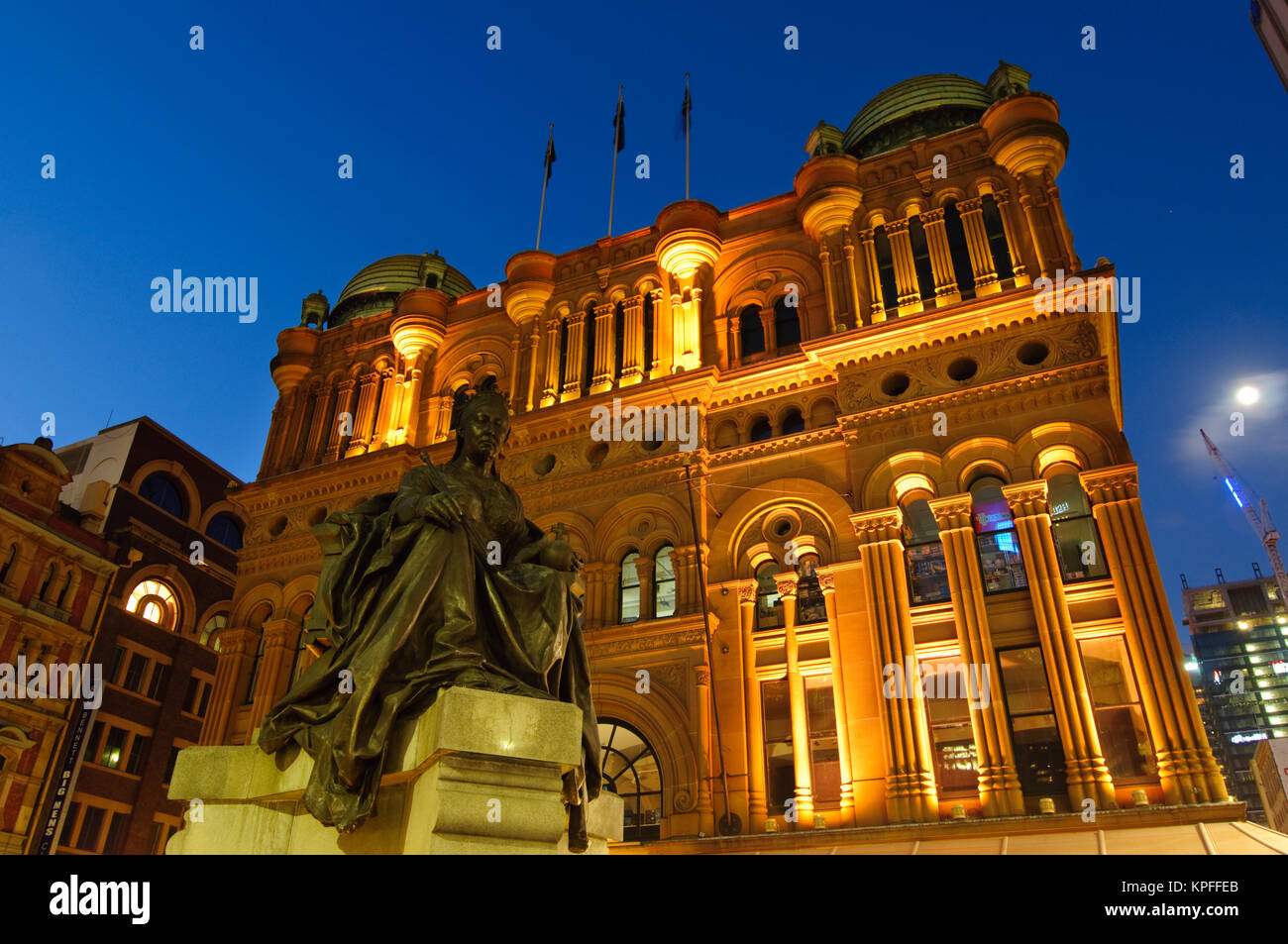 Queen Victoria Building (QVB) at Night, Sydney, New South Wales (NSW), Australia Stock Photo