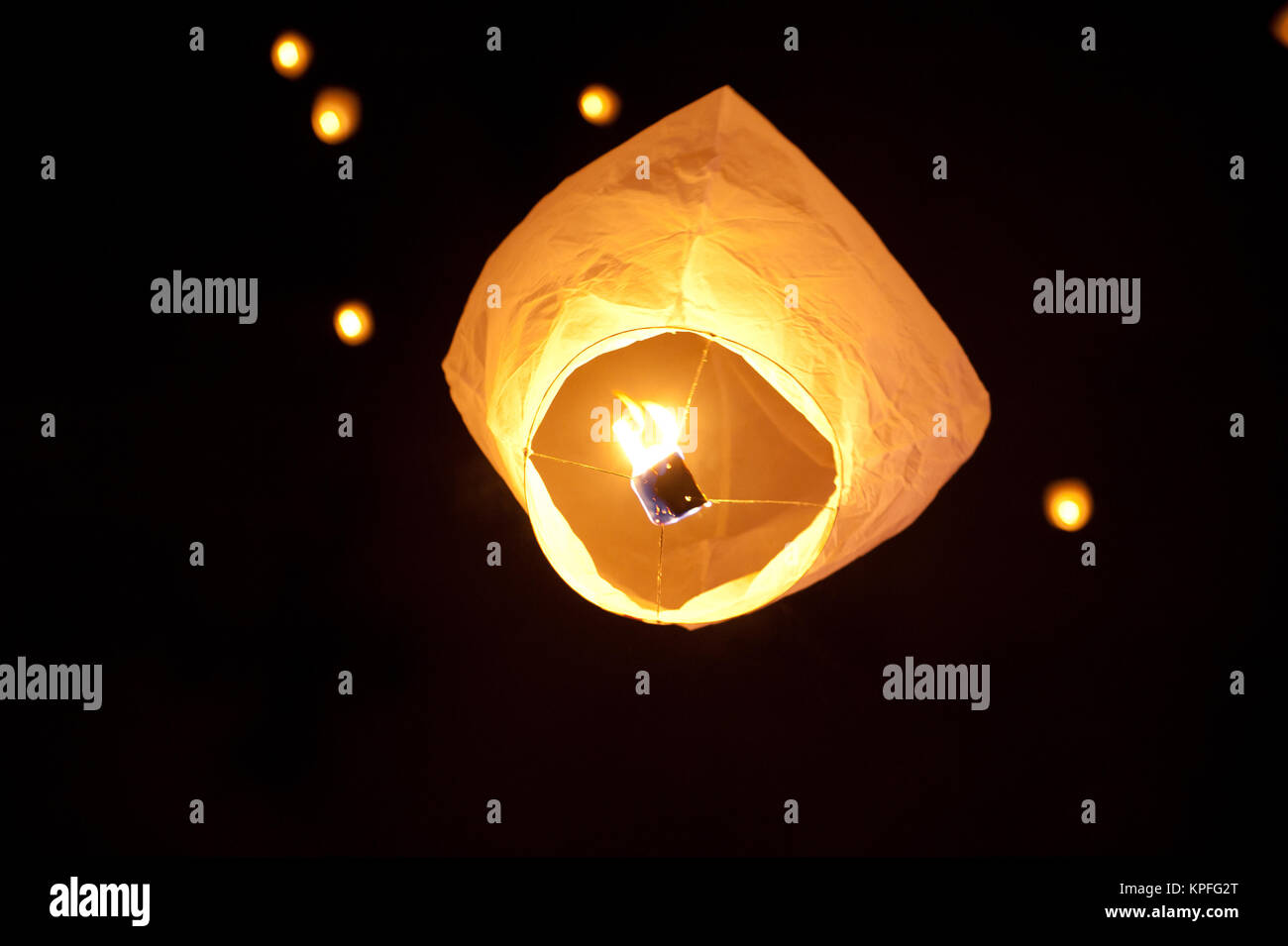 Launching rice paper hot air balloons during festival in Zagreb