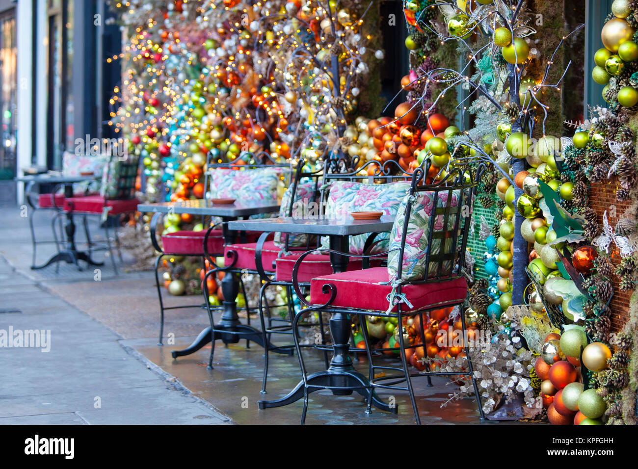 LONDON, UNITED KINGDOM - DECEMBER 12th, 2017: The Chelsea Ivy Garden restaurant gets decorated with Christmas ornaments for the festive period. The re Stock Photo