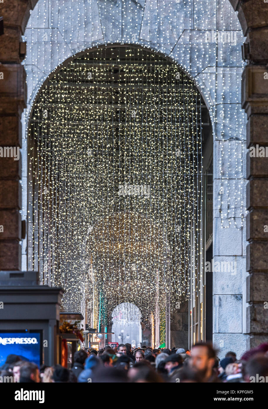 Christmas street decorations. Milan Stock Photo