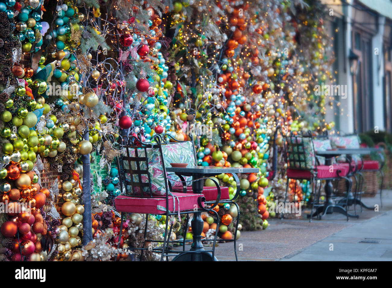 LONDON, UNITED KINGDOM - DECEMBER 12th, 2017: The Chelsea Ivy Garden restaurant gets decorated with Christmas ornaments for the festive period. Stock Photo