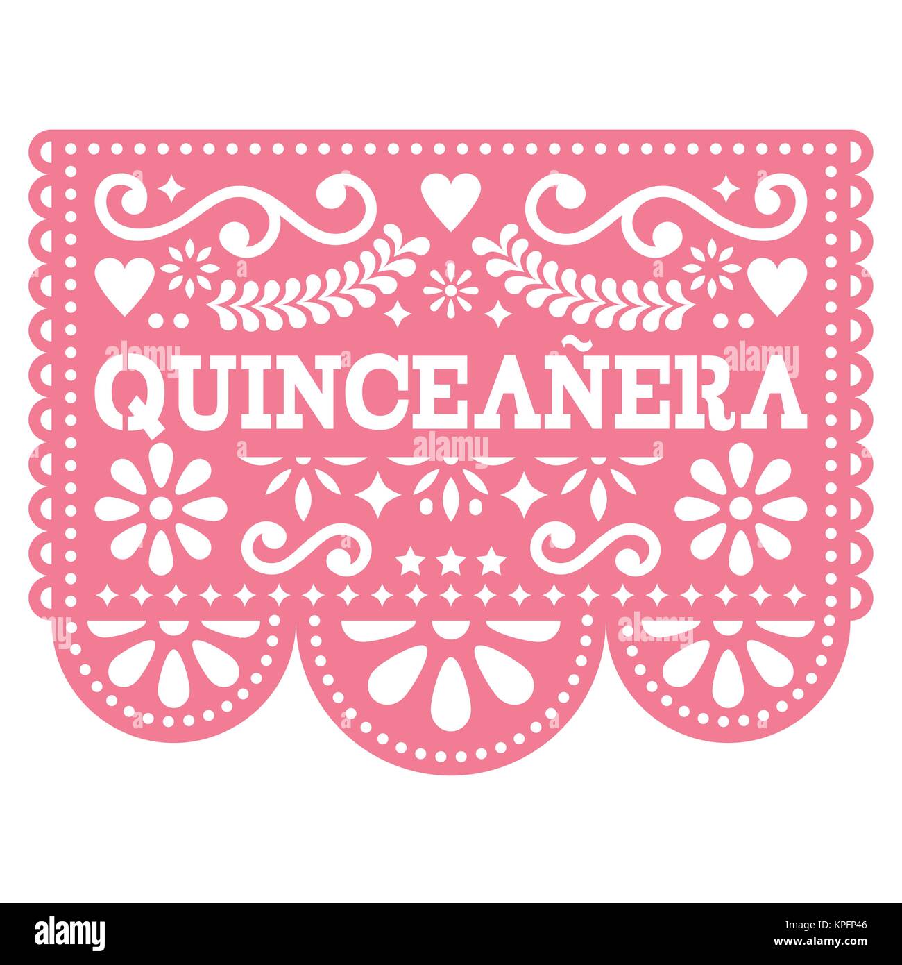 Quinceanera Papel Picado Vector Design Mexican Folk Art Birthday