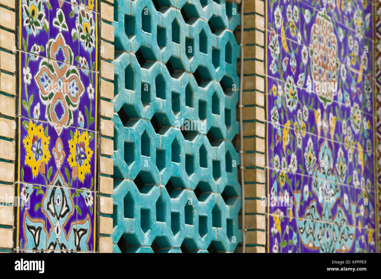 United Arab Emirates, Dubai, Bur Dubai. Tiled exterior of the Imam Hussein Iranian Mosque Stock