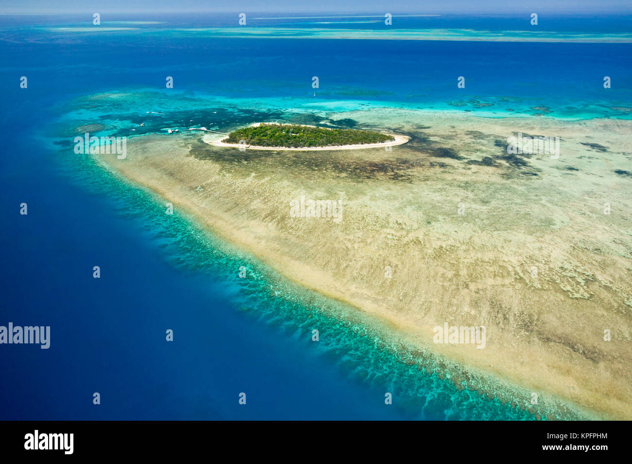 Australia, Queensland, North Coast, Cairns Area. The Great Barrier Reef- Aerial View of Green Island. Stock Photo