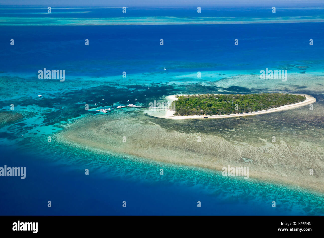 Australia, Queensland, North Coast, Cairns Area. The Great Barrier Reef- Aerial View of Green Island. Stock Photo