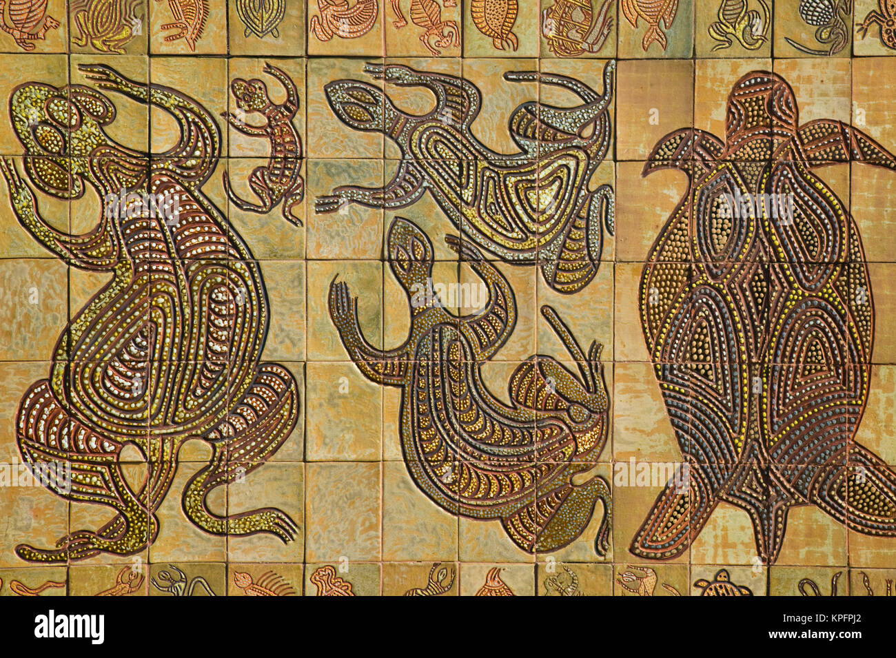 Australia, Queensland, North Coast, Kuranda. Aboriginal Wall Art Stock