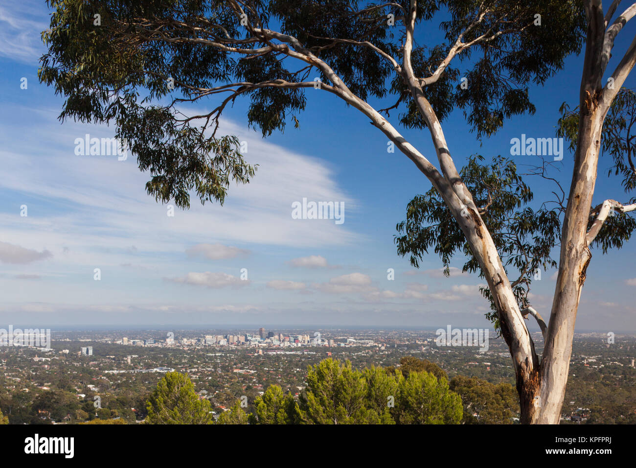 Australia, Adelaide Hills, Crafers, elevated skyline of Adelaide from the Mount Lofty Summit Stock Photo