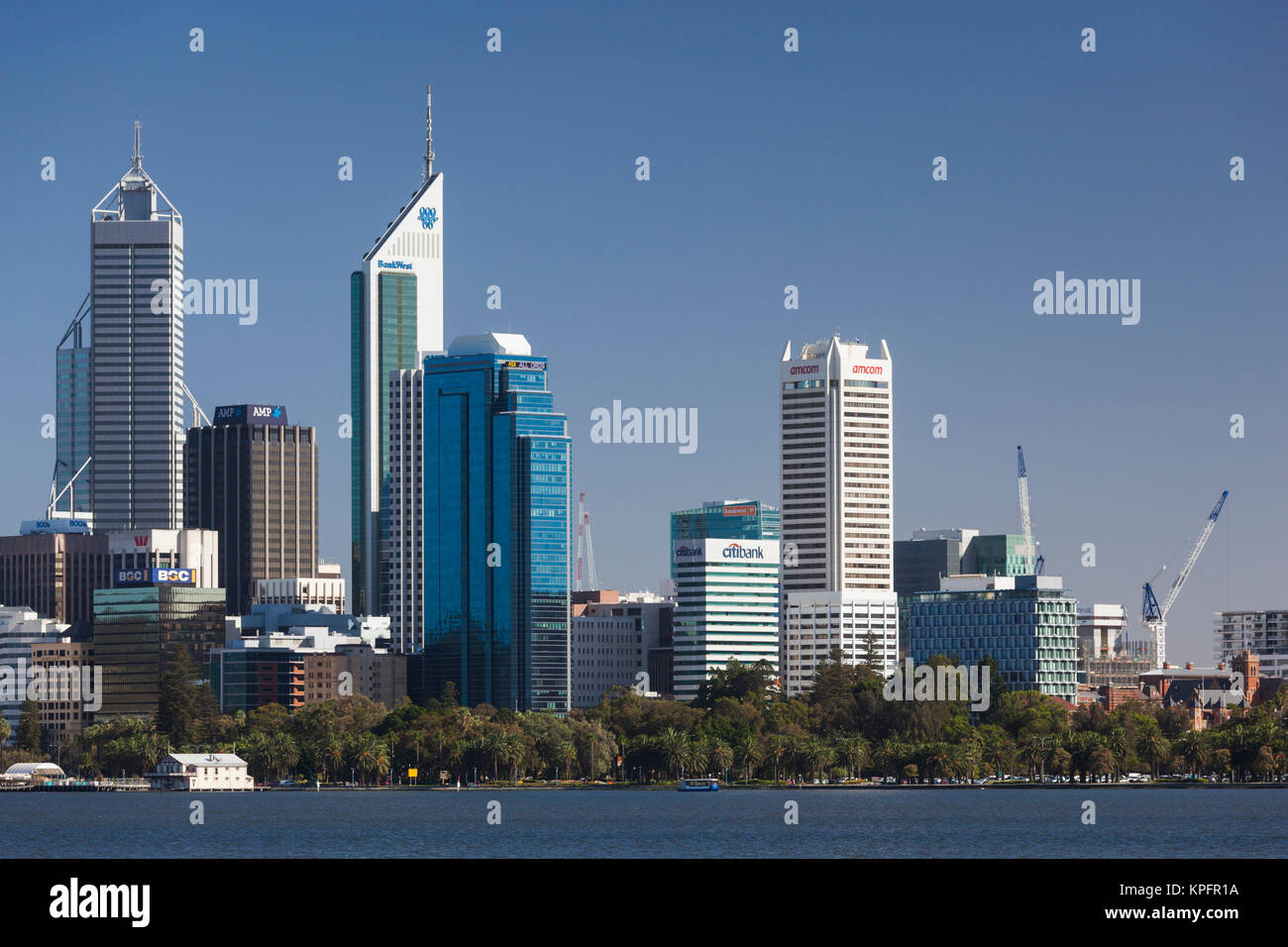 Australia, Perth, city skyline from Swan River, morning Stock Photo - Alamy
