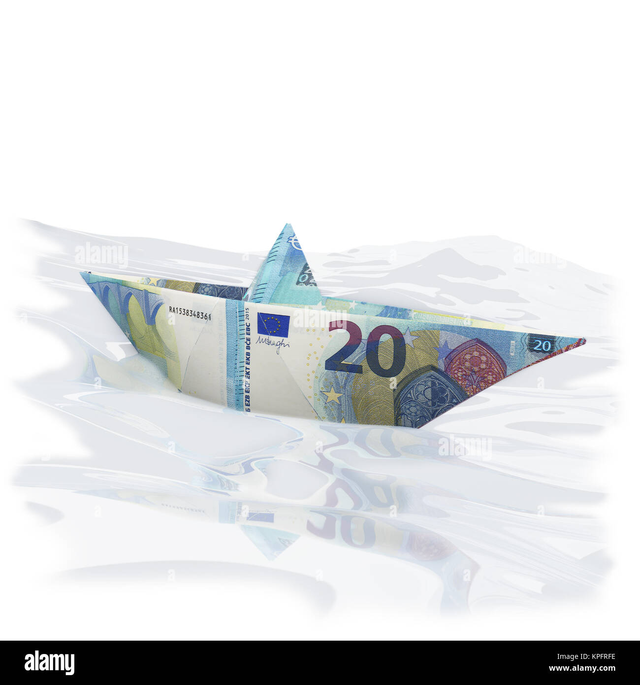 Paper boats made of twenty euro notes Stock Photo