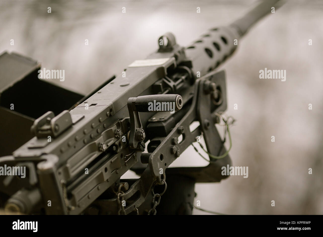 Anti aircraft machine gun mounted on an armoured vehicle Stock Photo