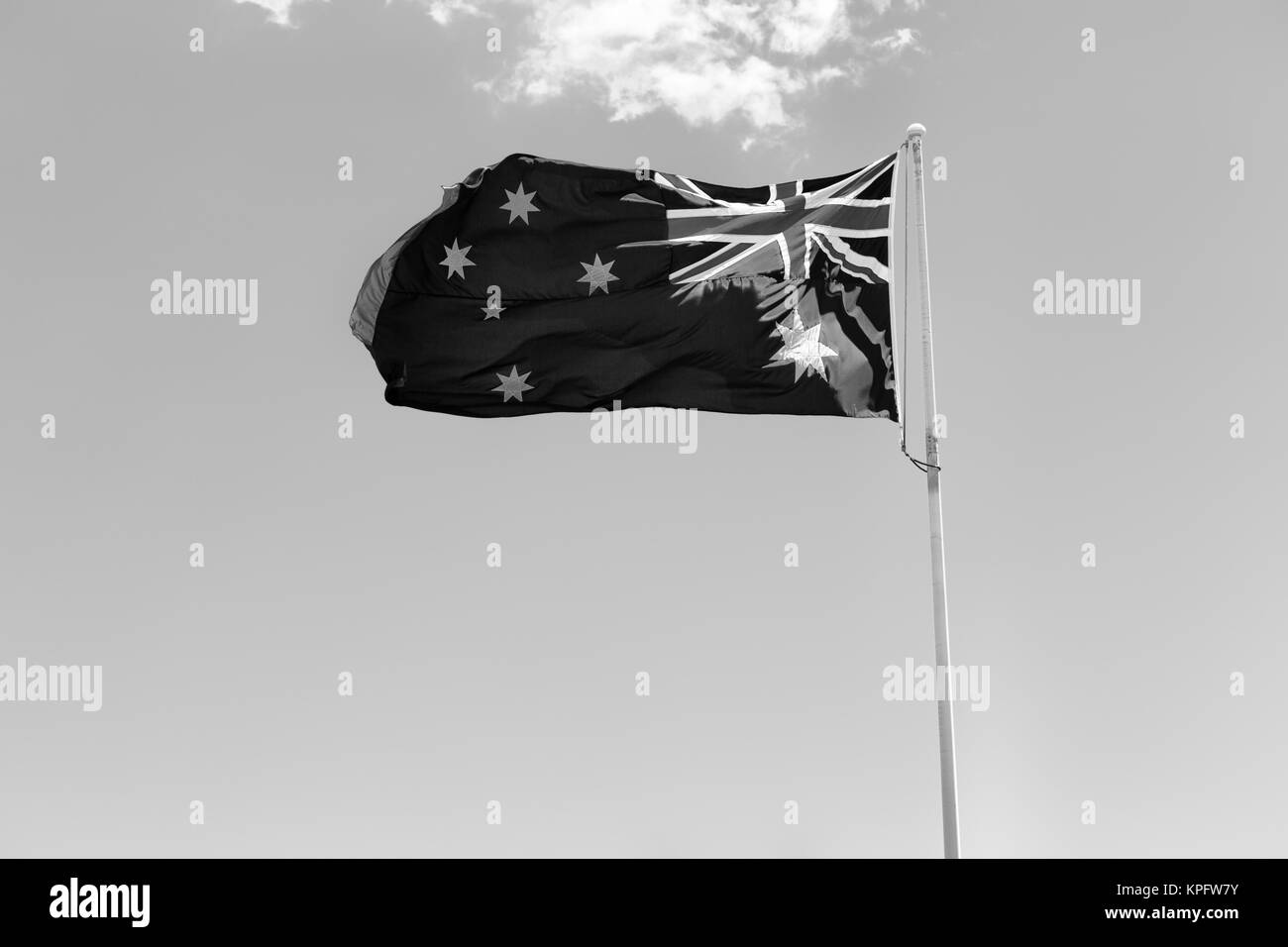 australia in the clear sky  the waving flag Stock Photo