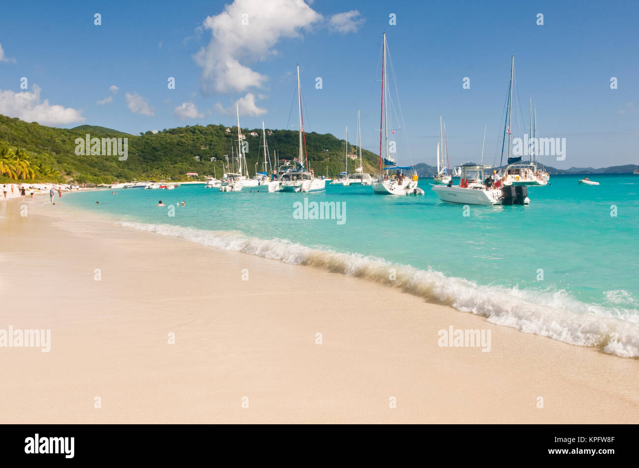 UK, BVI, Jost van Dyke, White Bay. Popular moorings for bareboaters and