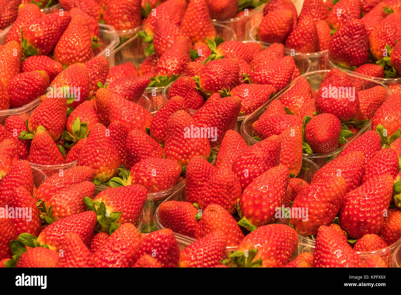 Strawberries For Sale, Indoor Market, Valencia, Spain Stock Photo