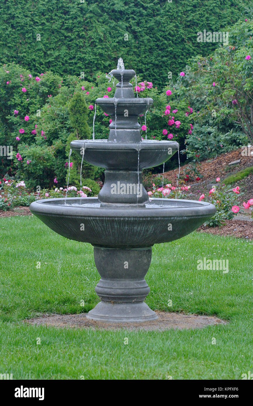 Canada, New Brunswick, St Andrews. A fountain at KIngsbrae Garden Stock