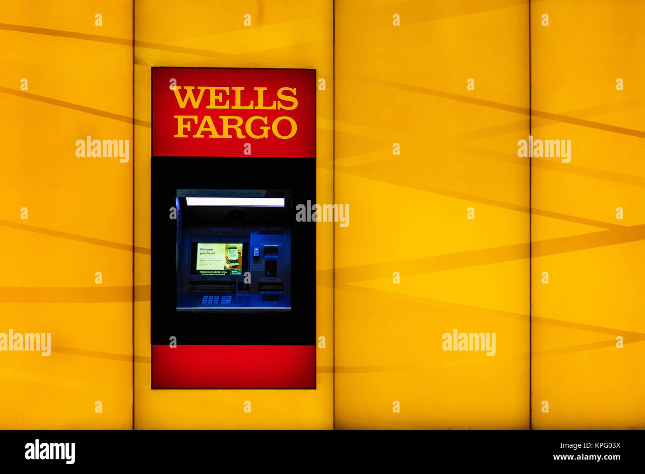 ATM at a Wells Fargo Bank, Charlotte, North Carolina, USA. Stock Photo