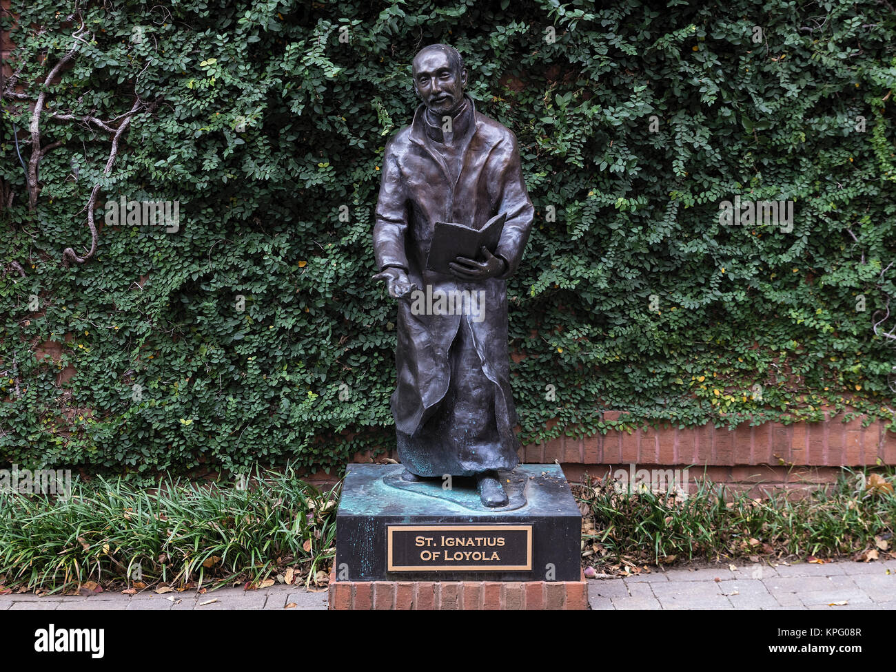 Sculpture of Saint Ignatius of Loyola, founder of the Jesuits, Charlotte, North Carolina, USA Stock Photo