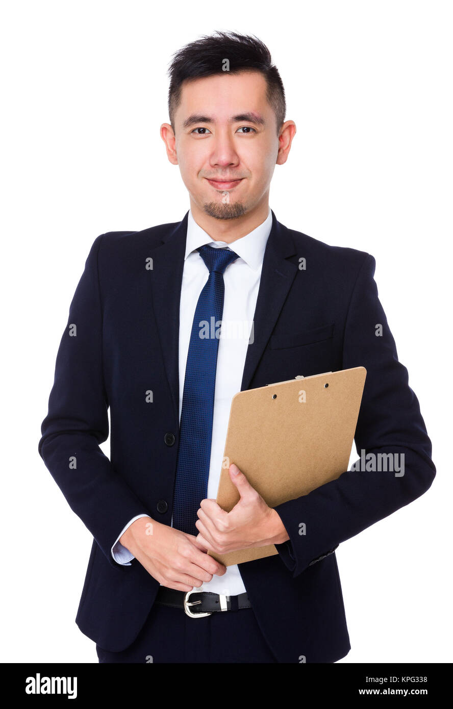 Asian Young businessman hold with clipboard Stock Photo - Alamy