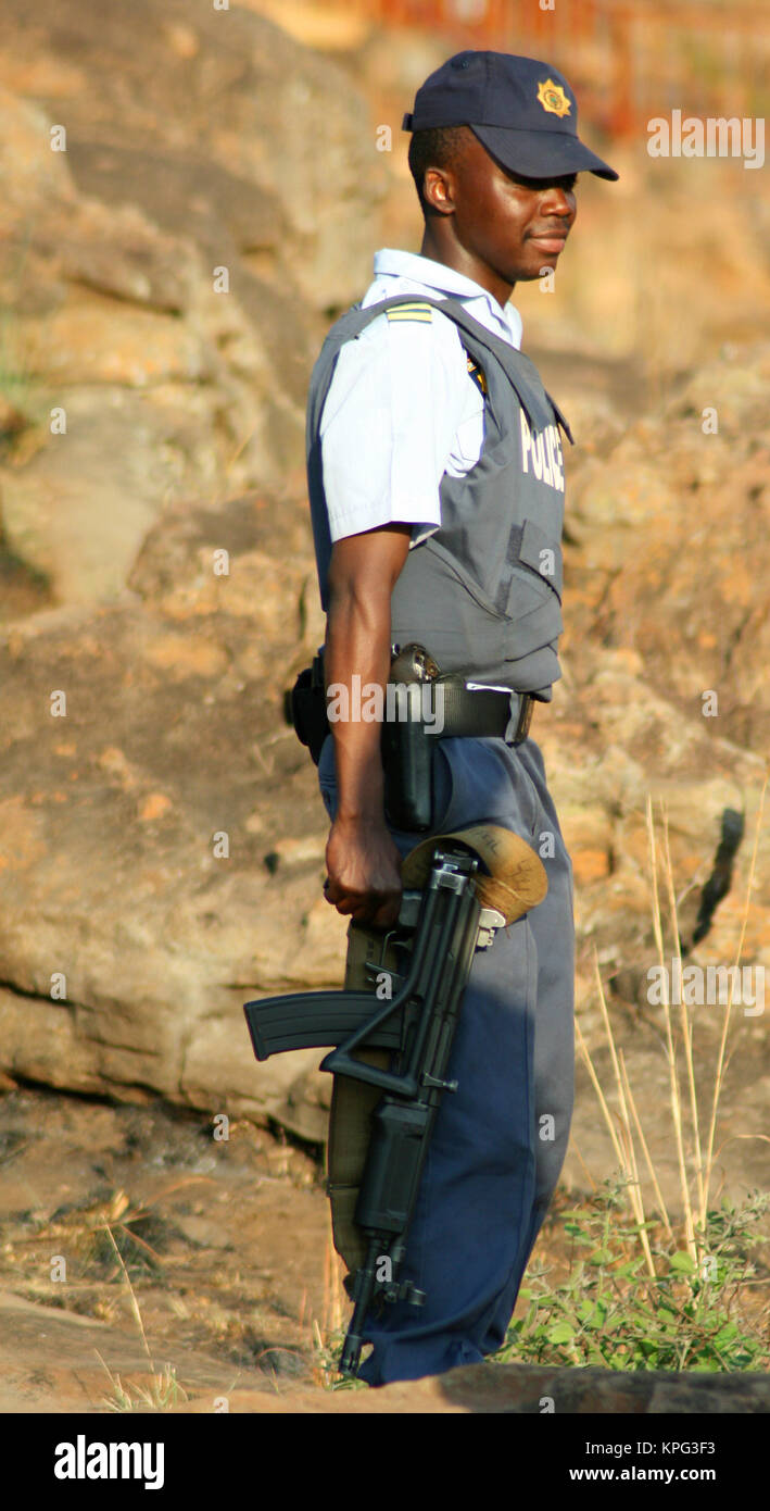 Mpumalanga, South Africa, policeman with weapons Stock Photo