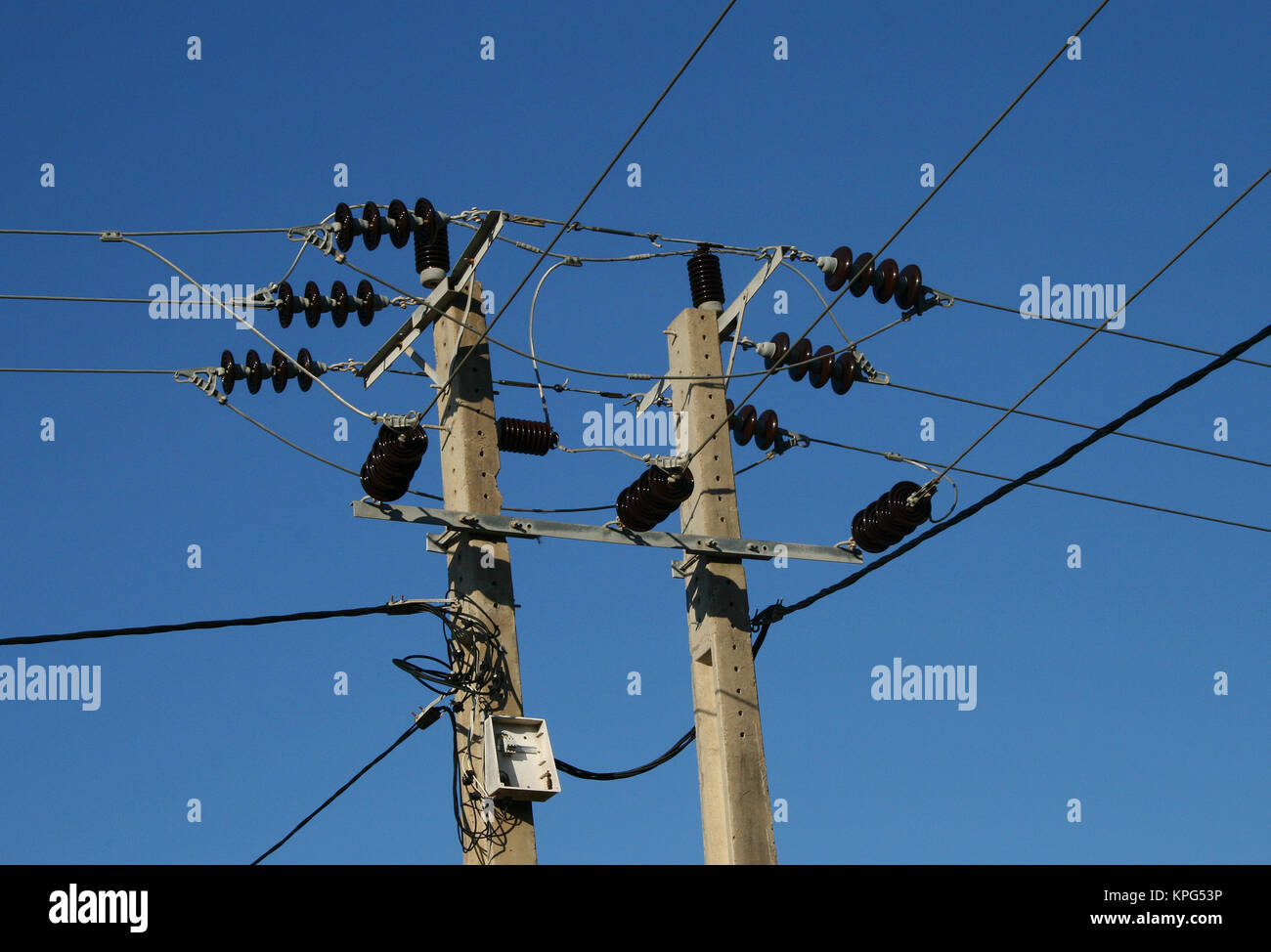 Mozambique, closeup of an electric power pole in Ponta Do Ouro Stock