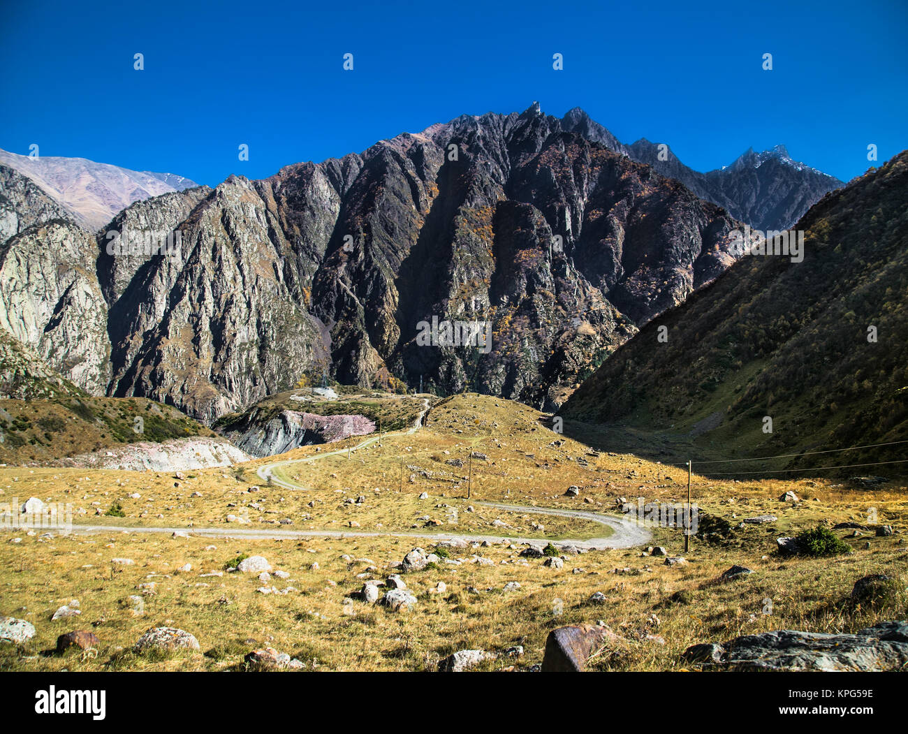 Gveleti High Valley, beautiful landscape along the Georgian Military Road, Caucasus Mountains, Georgia, Europe Stock Photo