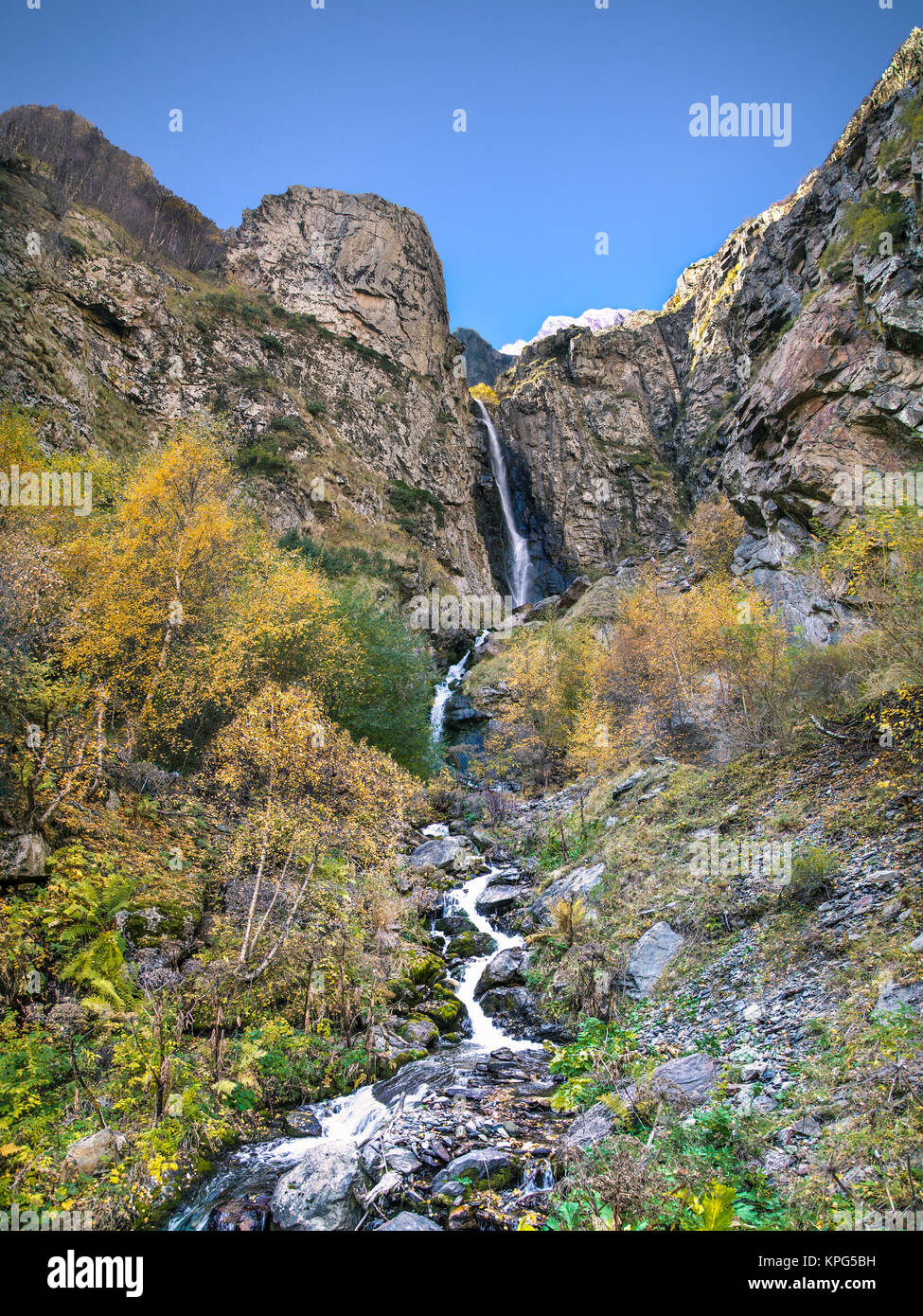 Gveleti Waterfall in Greater Caucasus Mountains in Georgia, Europe. Stock Photo
