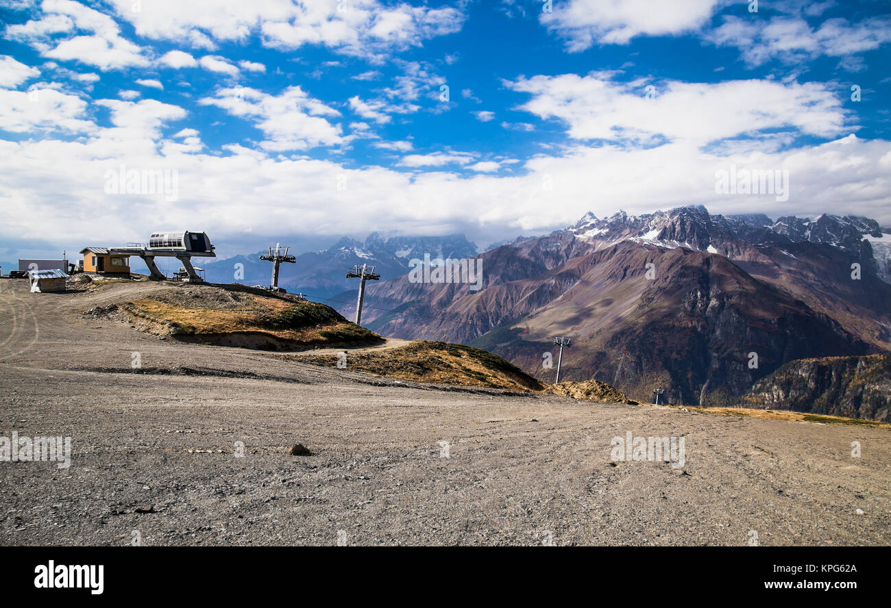 Chair sky lift in Tetnuldi , Caucasus Mountains. region