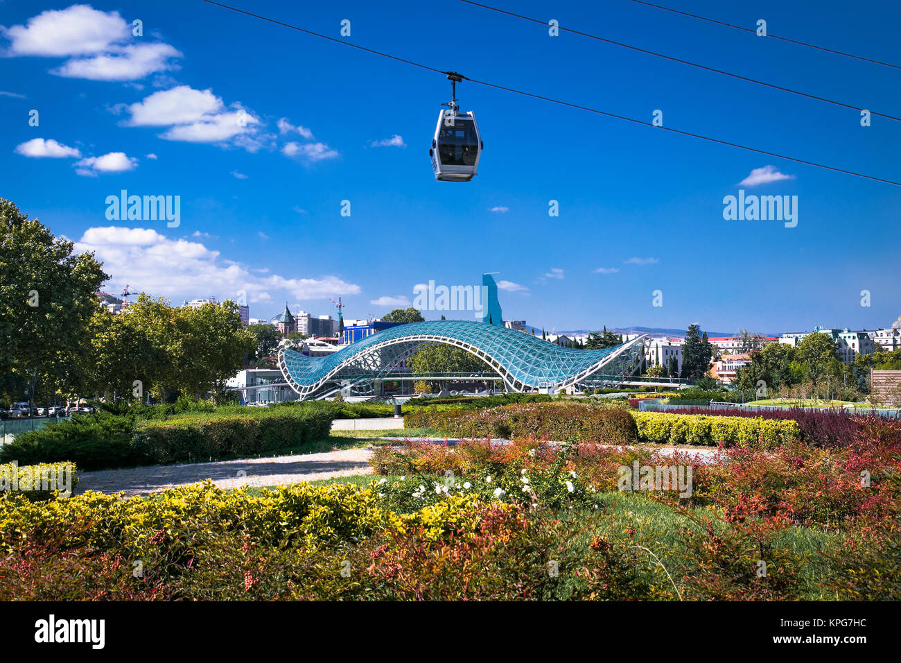 TBILISI, GEORGIA-OCT 2, 2016: Funicular over the Tbilisi city on sany day on Oct 2, 2016. Georgia. Europe. Stock Photo