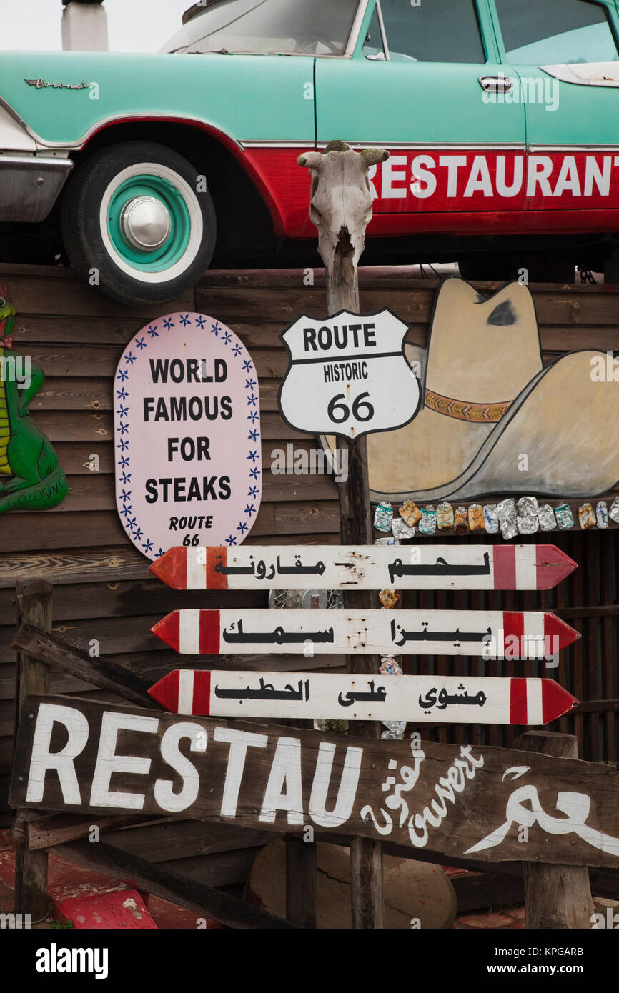 Tunisia, Tunisian Central Coast, Akouda, Route 66 theme restaurant Stock Photo