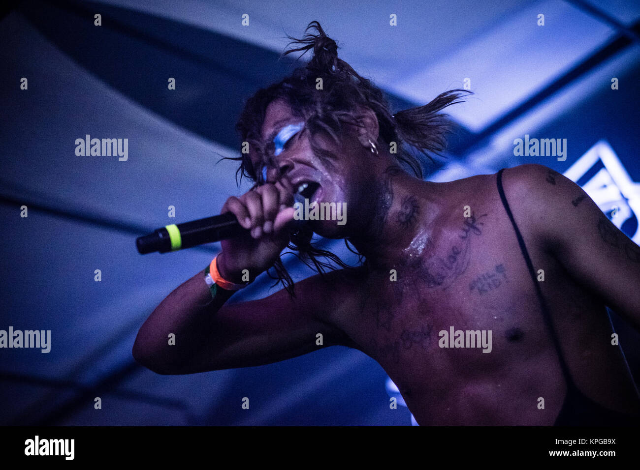 The American queer rapper and performance artist Michael Quattlebaum Jr is better known by his stage name Mykki Blanco and here performs a live concert at the Danish block party and street festival Distortion 2014. Denmark, 08/06 2014. Stock Photo