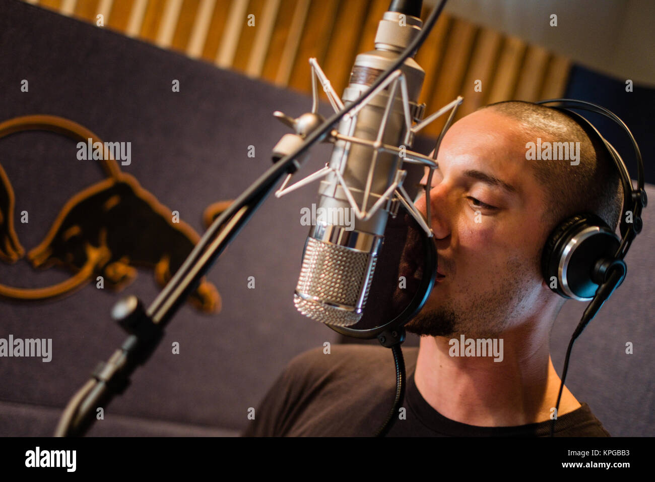 The Syrian-American poet and peace acticist Omar Offend pictured during a studio session at Red Bull Studios in Copenhagen. Denmark, 27/08 2013 Stock - Alamy