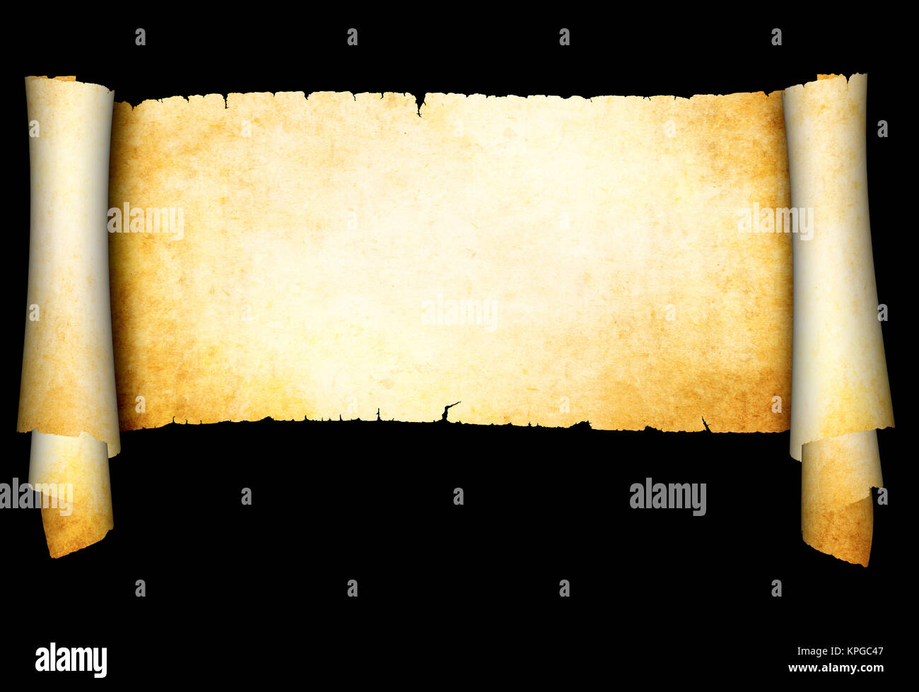 old paper scroll black background Antique scroll on black background. natural old paper material stock