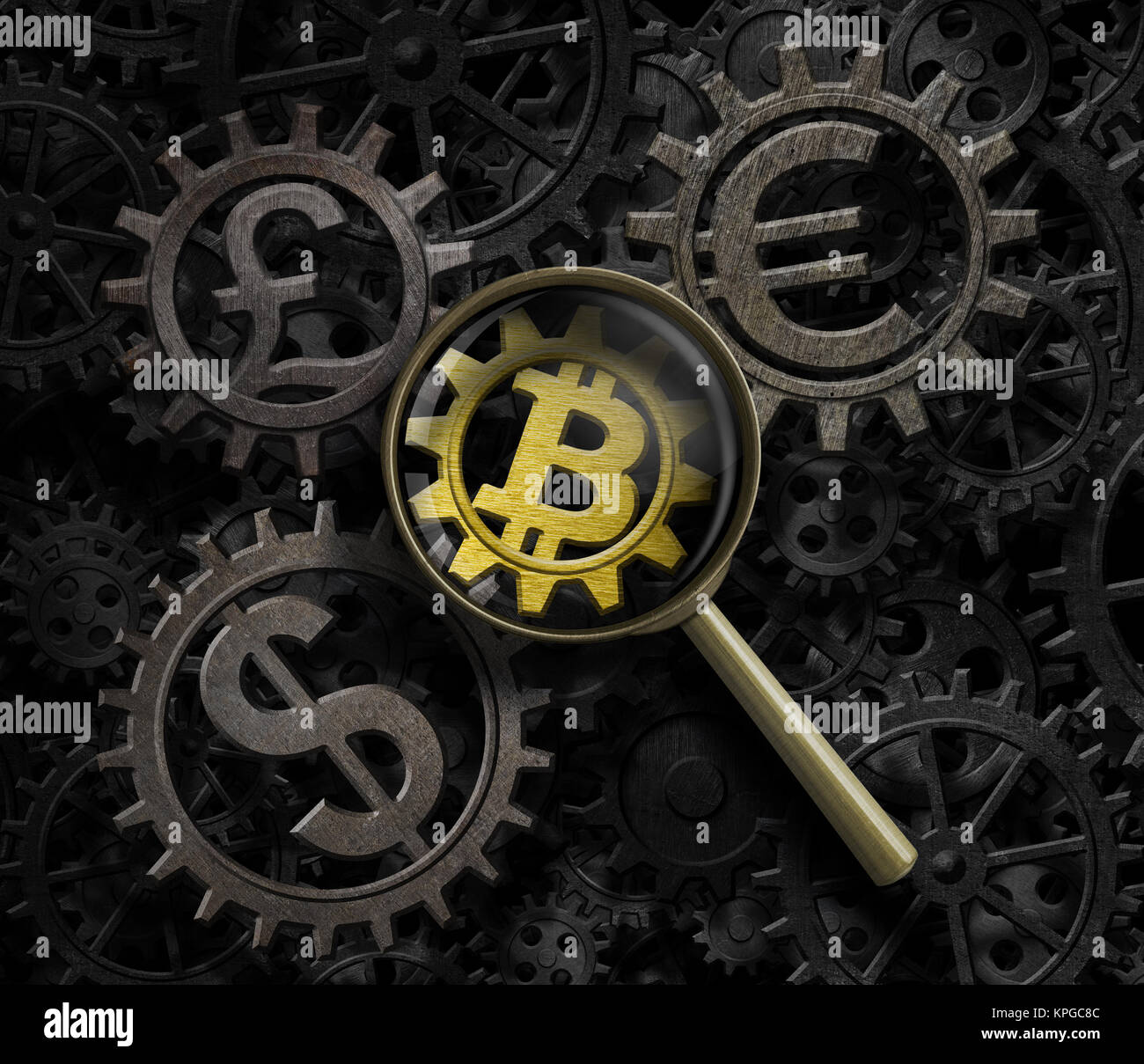Bitcoin and other main currencies interaction 3d illustration Stock Photo