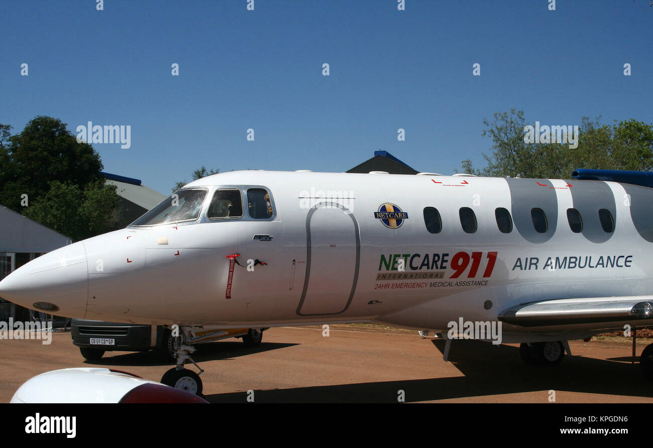 Air ambulance plane, Hawker 800A at Africa 2012 Aerospace and Defence airshow, Waterkloof