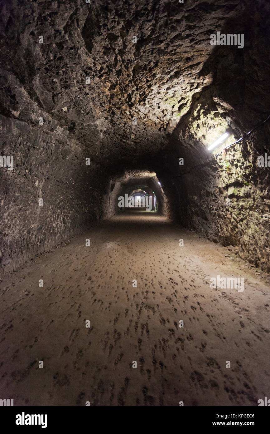 France, Pas de Calais, Mimoyecques, Fortresse de Mimoyecques, WWII German HDP / V3 super-gun bunker, bunker interior.(Editorial Use Only) Stock Photo