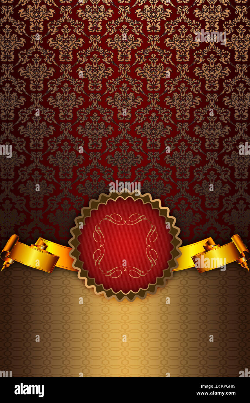 Decorative background with floral gold patterns,elegant gold ribbon and ...