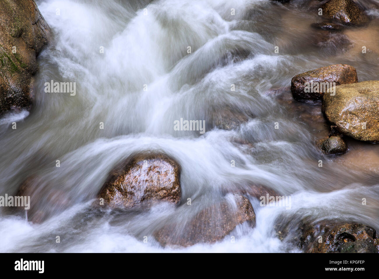 Water flowing around rocks in Roaring Fork Creek along the Roaring Fork Motor Tour in the Great Smoky Mountains National Park Tennessee USA Stock Photo