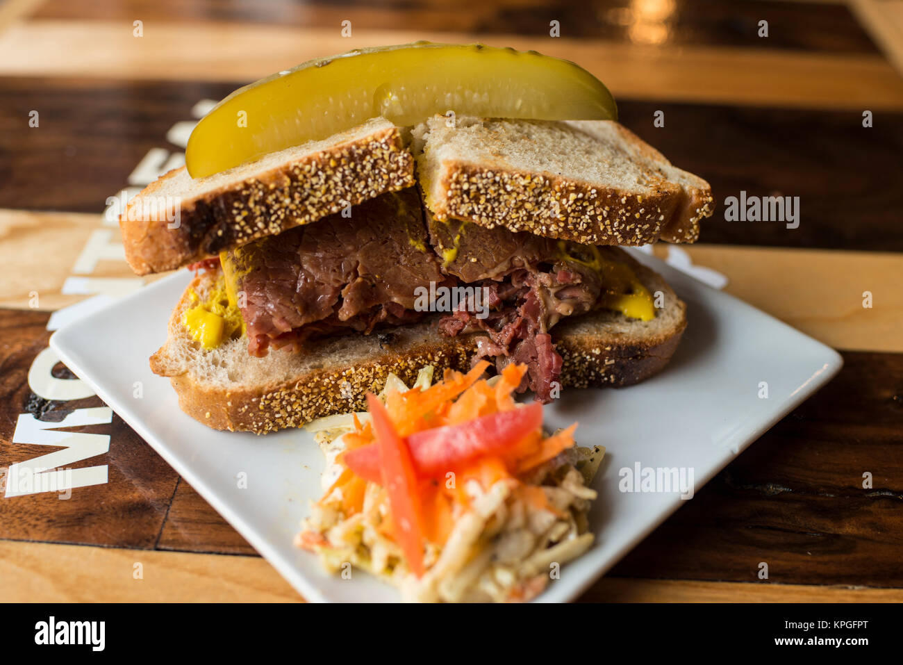 Corned beef and pickles sandwich, Montreal Stock Photo Alamy