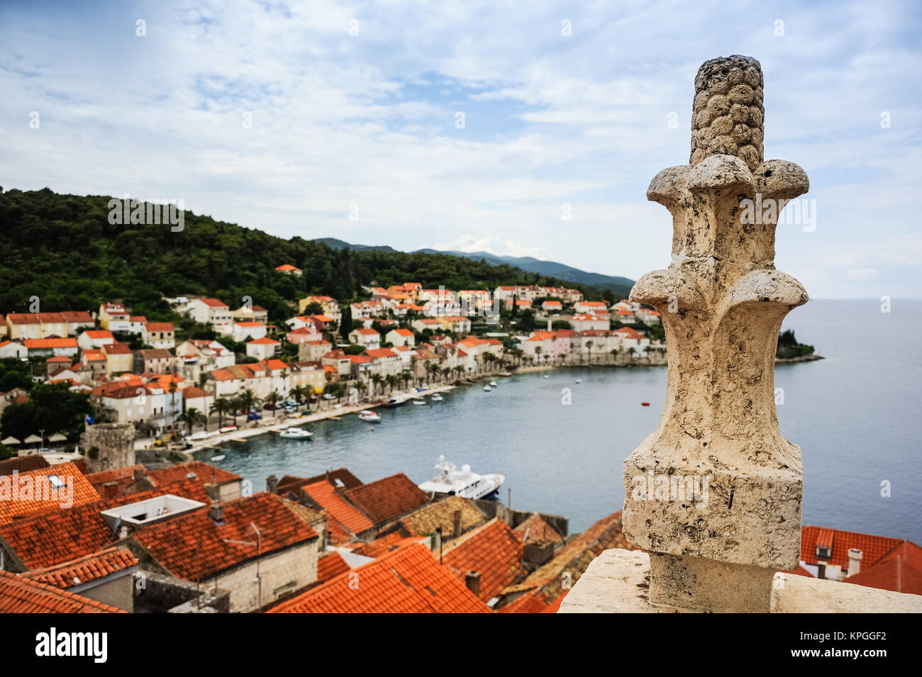 overlooking korcula from from church tower Stock Photo