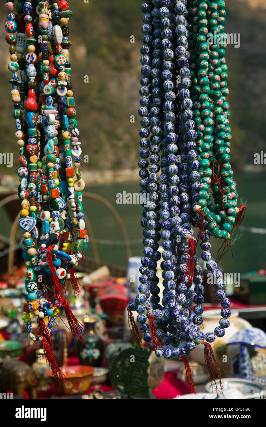 CHINA, Chongqing Province, Wushan. Riverboat Port at Little Three Gorges Staging Point-Tourist Souvenirs. Stock Photo