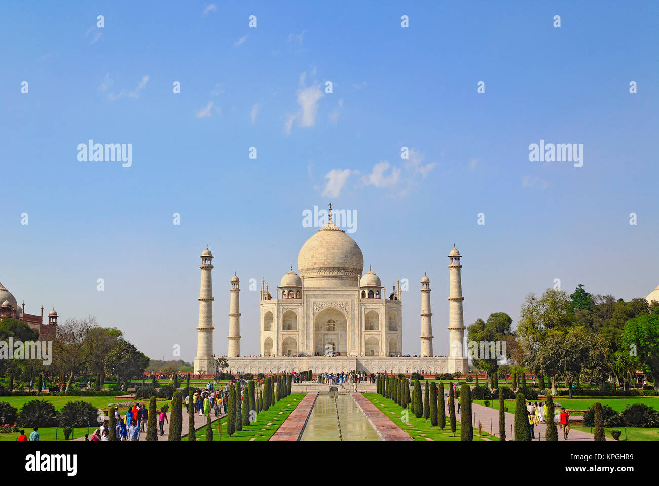 Taj Mahal, a mausoleum located in Agra, India, built by Mughal Emperor Shah Jahan in memory of his favorite wife, Mumtaz Mahal. Stock Photo