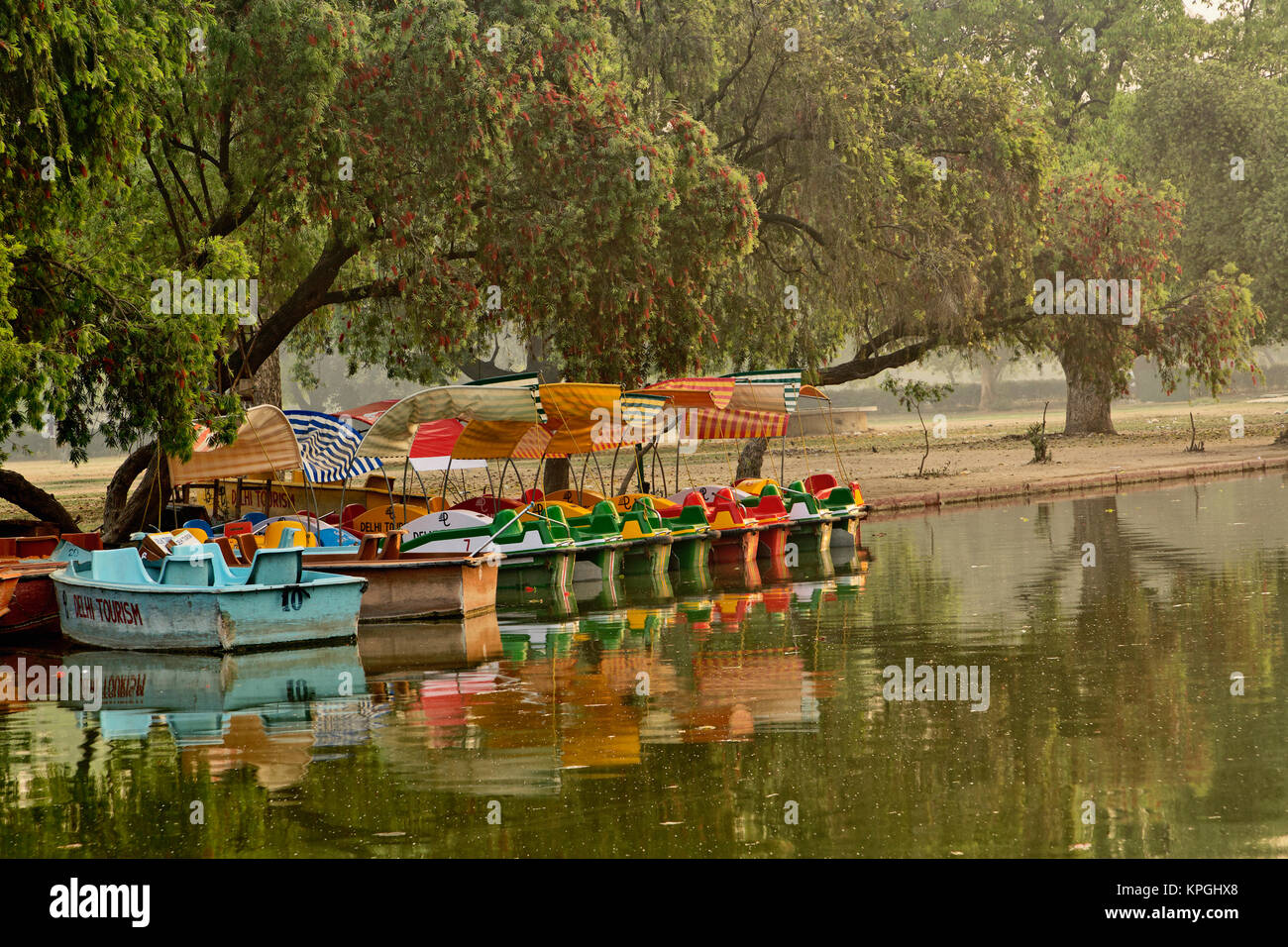 Boat reflection, Delhi, India Stock Photo Alamy