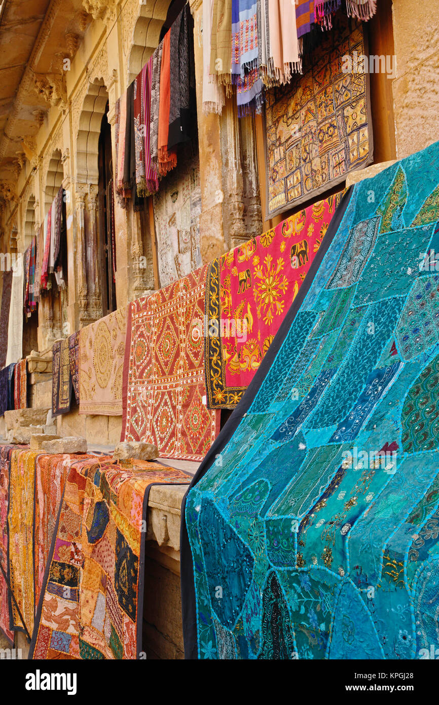 Colorful cloth / Fort Jaisalmer, Jaisalmer, India Stock Photo