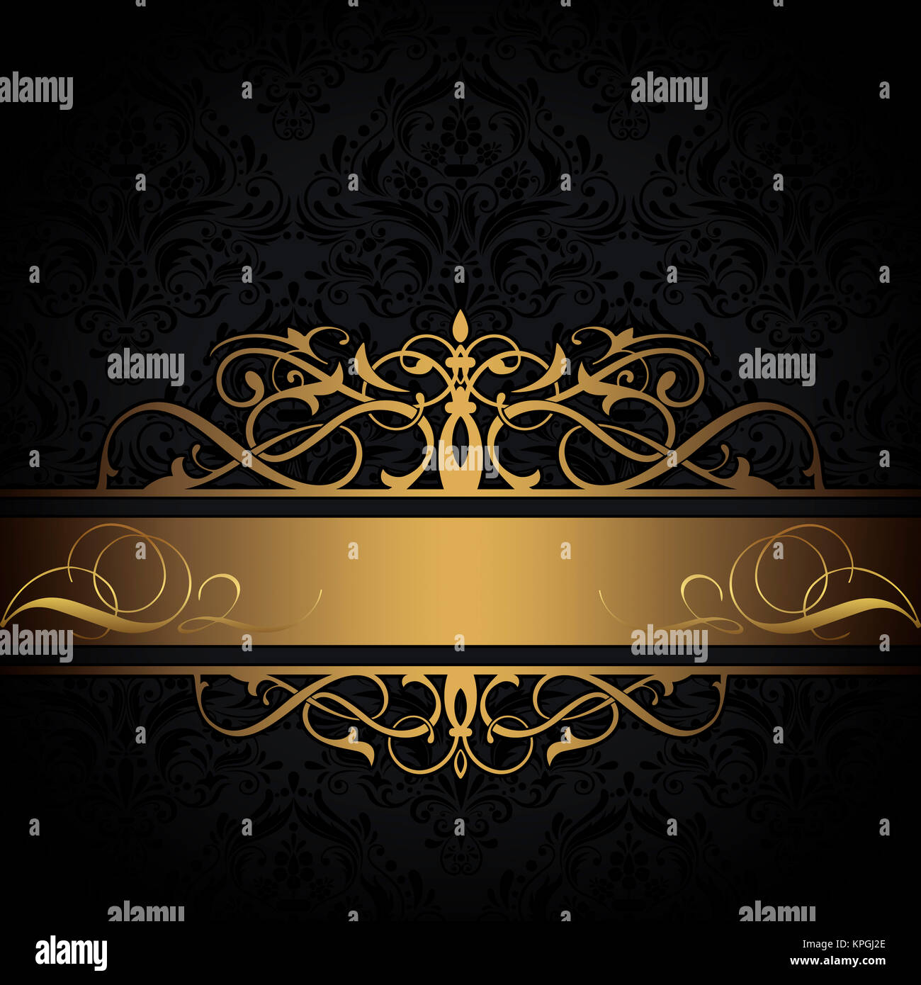 Black background with decorative old-fashioned patterns and elegant gold  border Stock Photo - Alamy