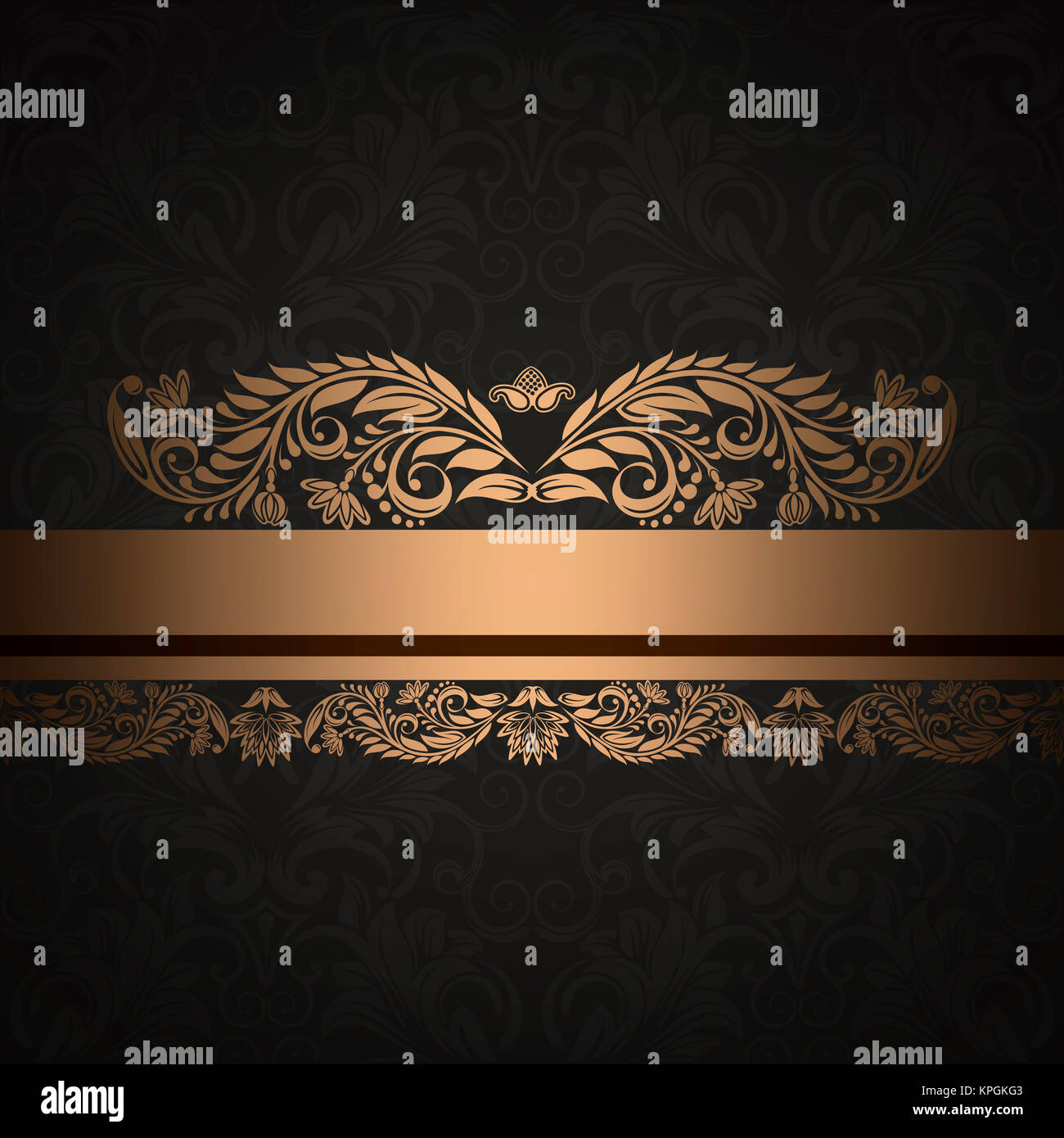 Gold and black vintage background with decorative floral border and ...