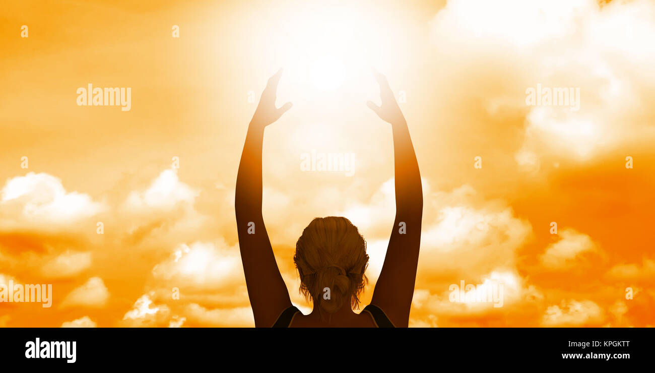Woman Holding the Sun Stock Photo - Alamy